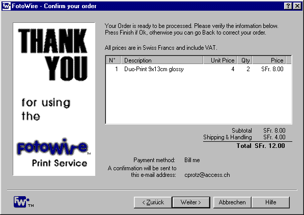 Fotowire Confirm Order